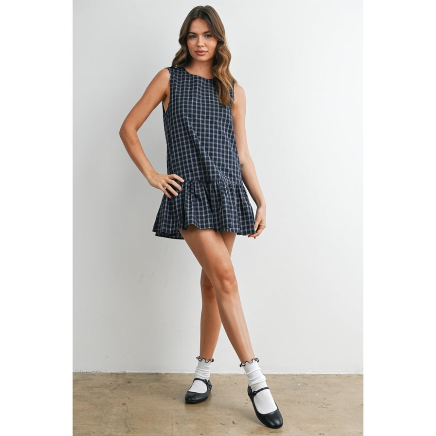 Plaid Button Back Peplum Mini Dress