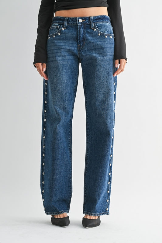 JBD Low Rise Studded Baggy Jeans