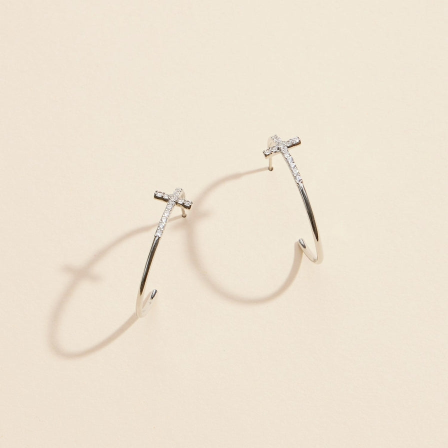 Gold Dip Cross Open Hoop Earrings