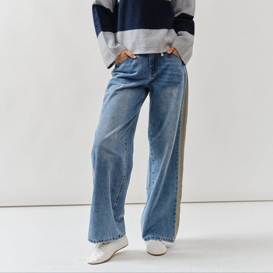 Aaron & Amber Contrast Line Slouchy Jeans