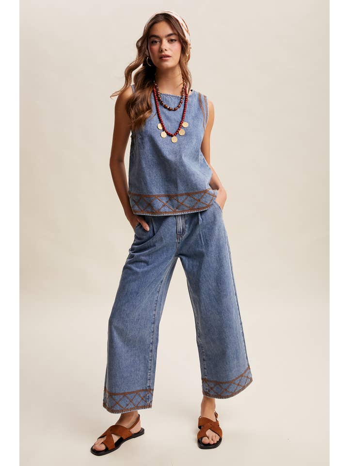 Listicle Embroidered Denim Set