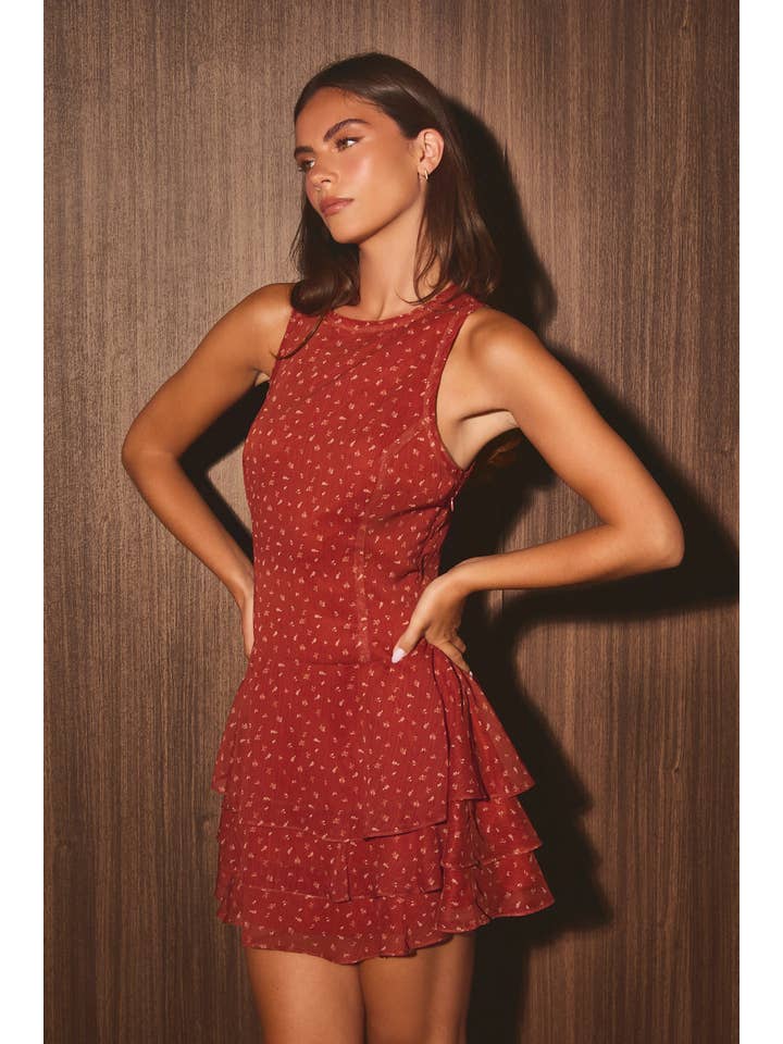 Le Lis Round Neck Smocked Ruffle Dress