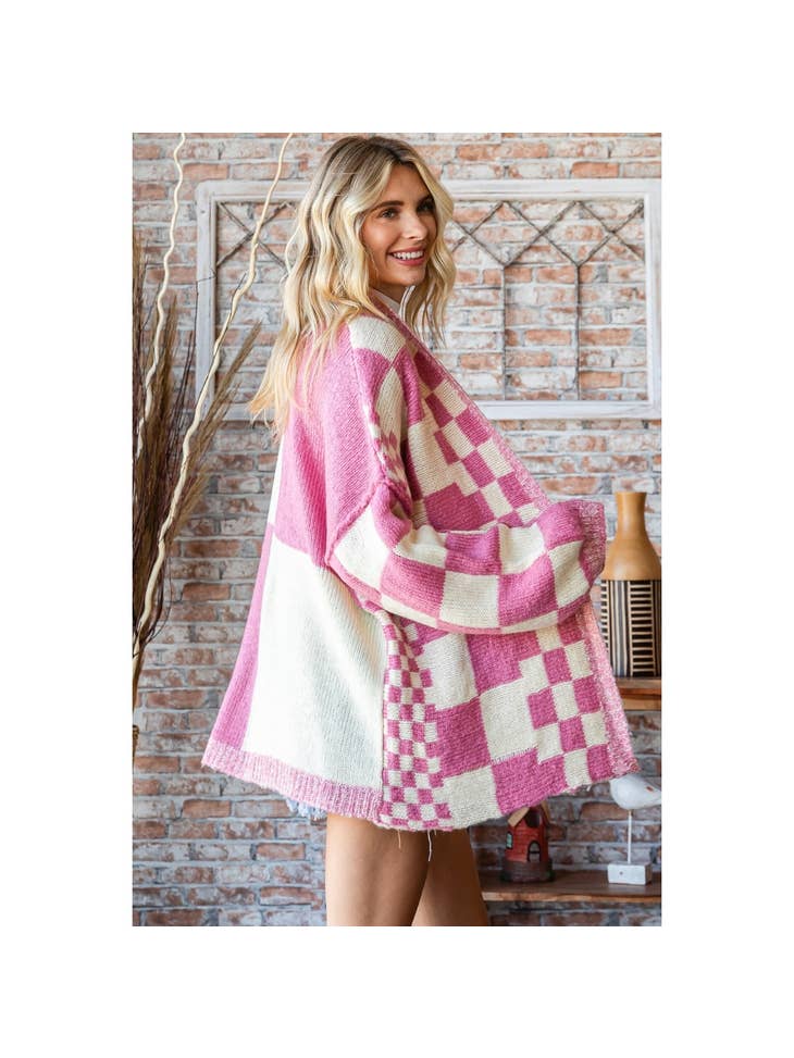 Veveret Checkered Open Cardigan