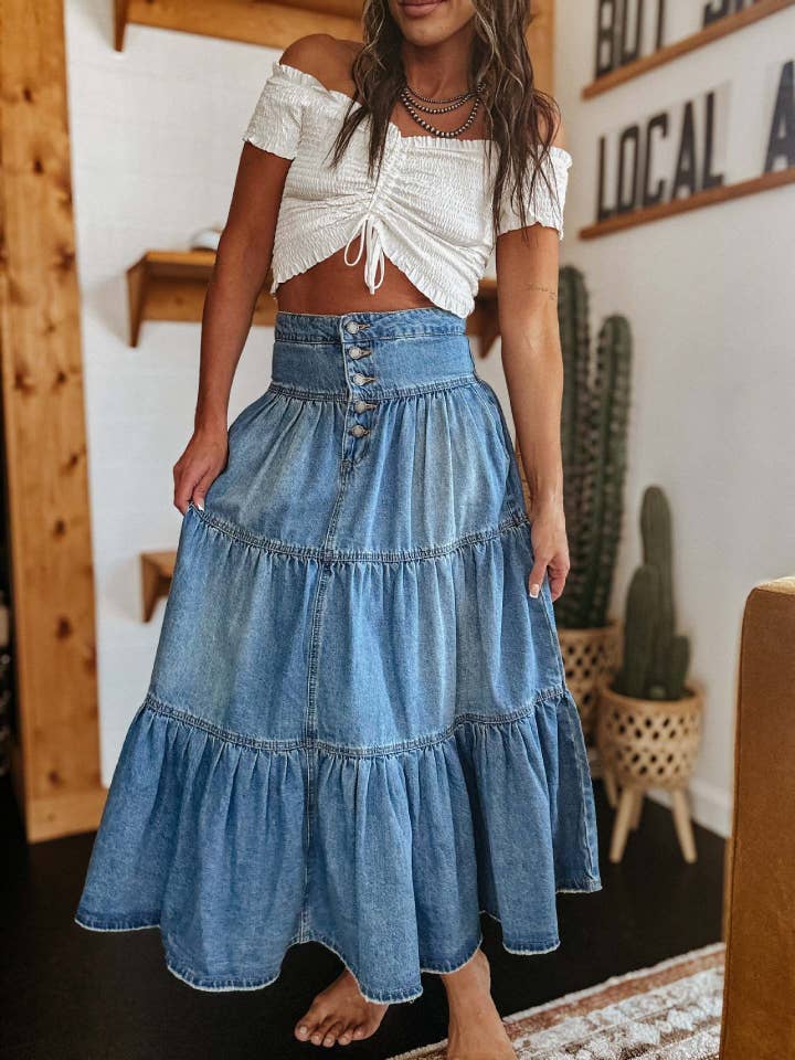 Bohemian Tiered Denim Skirt