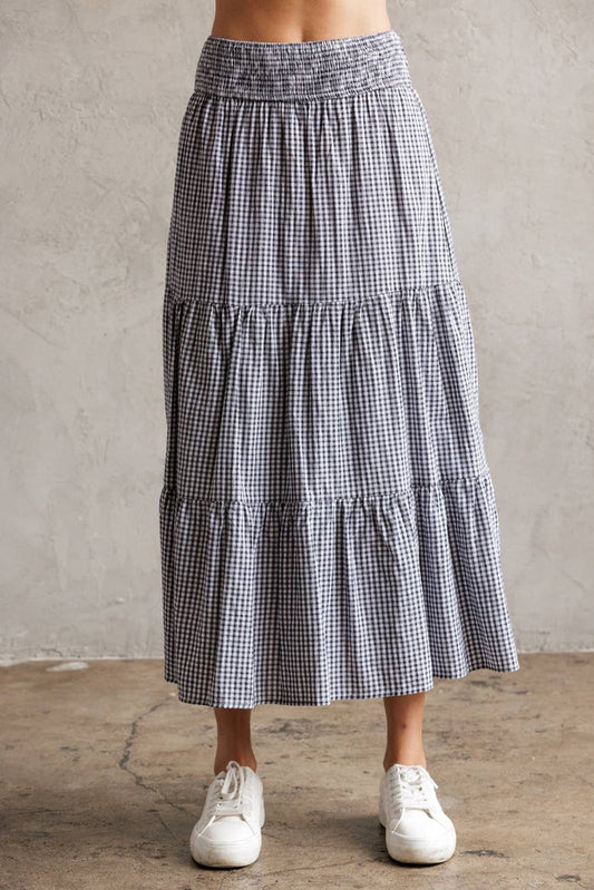 Storia Tiered Gingham Midi Skirt