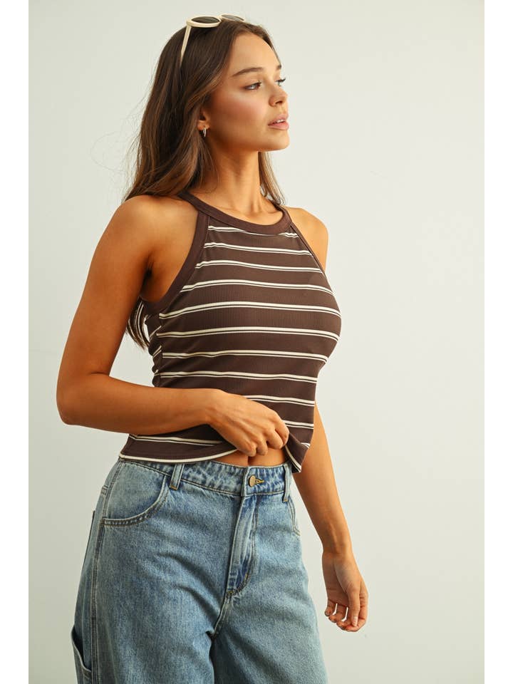 Miou Muse High Neck Striped Tank Top