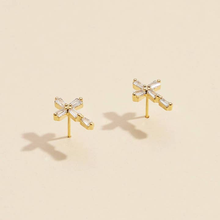 Crystal Cross Stud Earrings