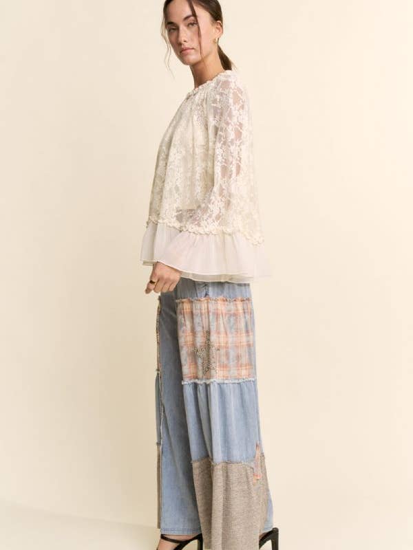 Davi & Dani Sheer Bell Sleeve Blouse