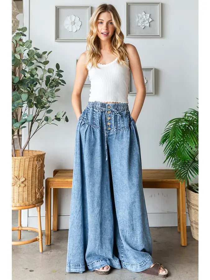 Oli & Hali Washed Pintuck Wide Leg Pants