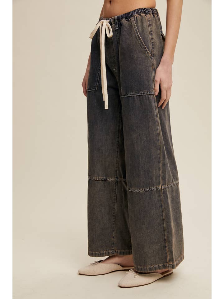 Listicle Wide Leg Denim Drawstring Pants