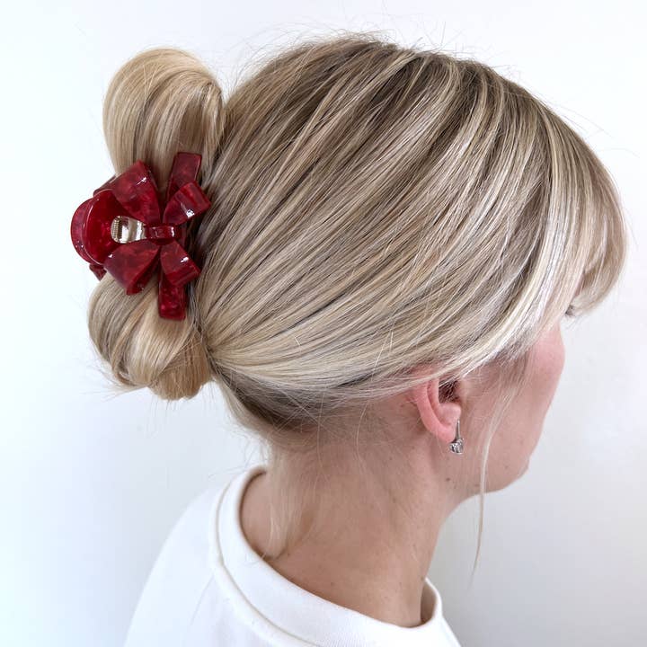 Red Bow Acetate Holiday Hair Clip