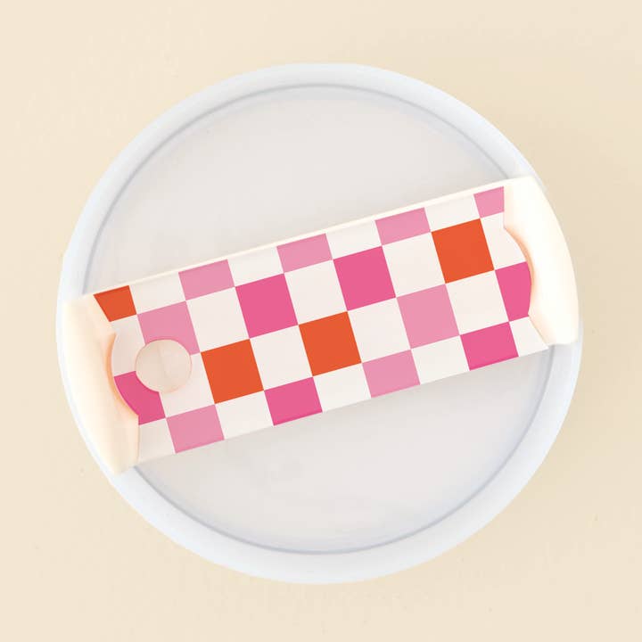 Pink Checkered Tumbler Lid Tag