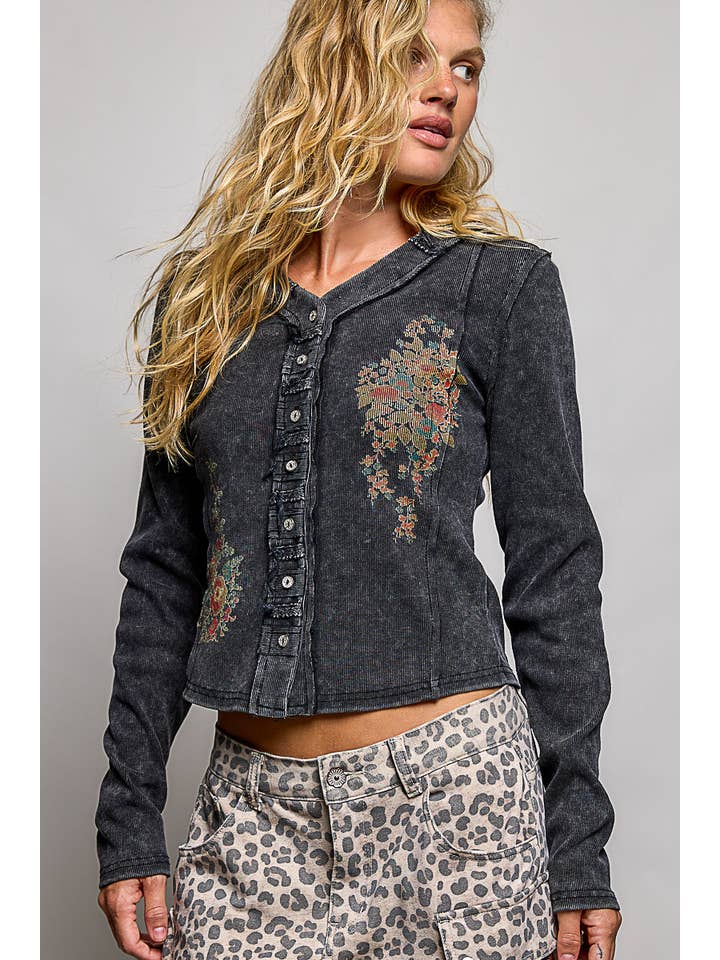 POL Ribbed Washed Accent Top