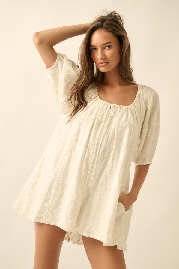 Promesa Floral Embroidered Babydoll Romper