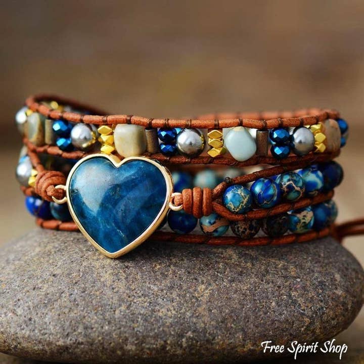 Free Spirit Blue Apatite Heart Wrap Bracelet