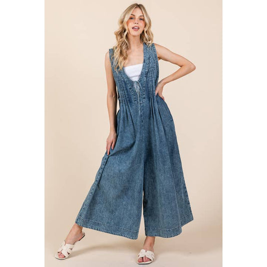 Denim Pleated Jumpsuit