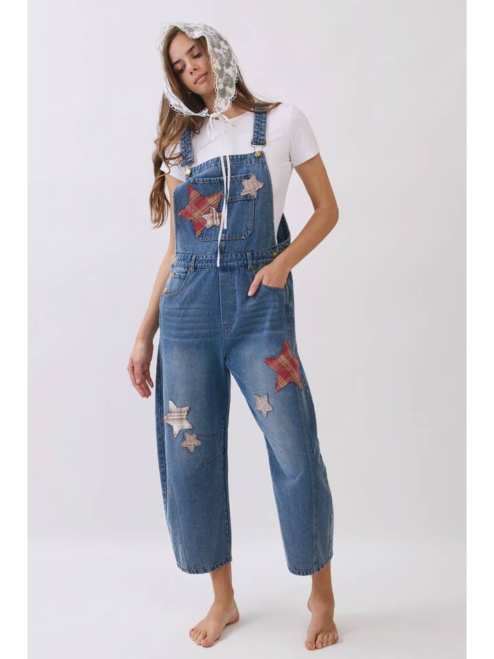 Oddi Star Patch Barrel Leg Overalls