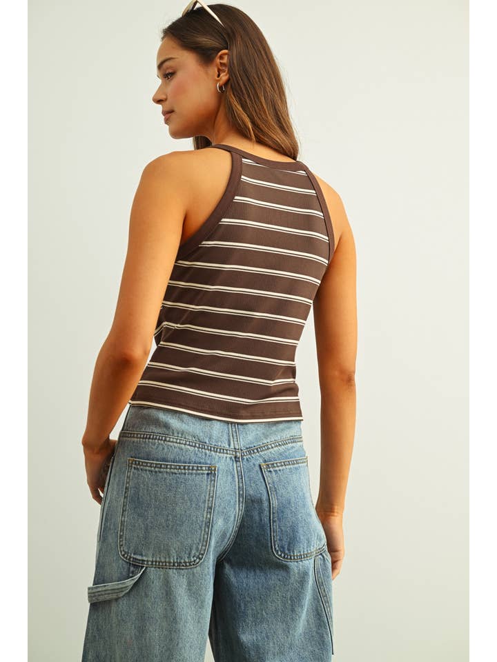 Miou Muse High Neck Striped Tank Top