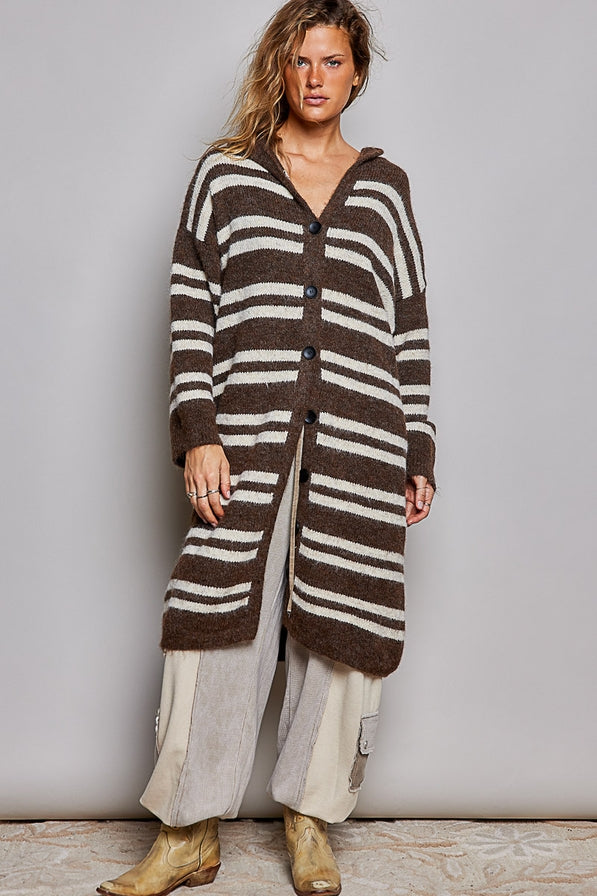 POL Striped Longline Cardigan