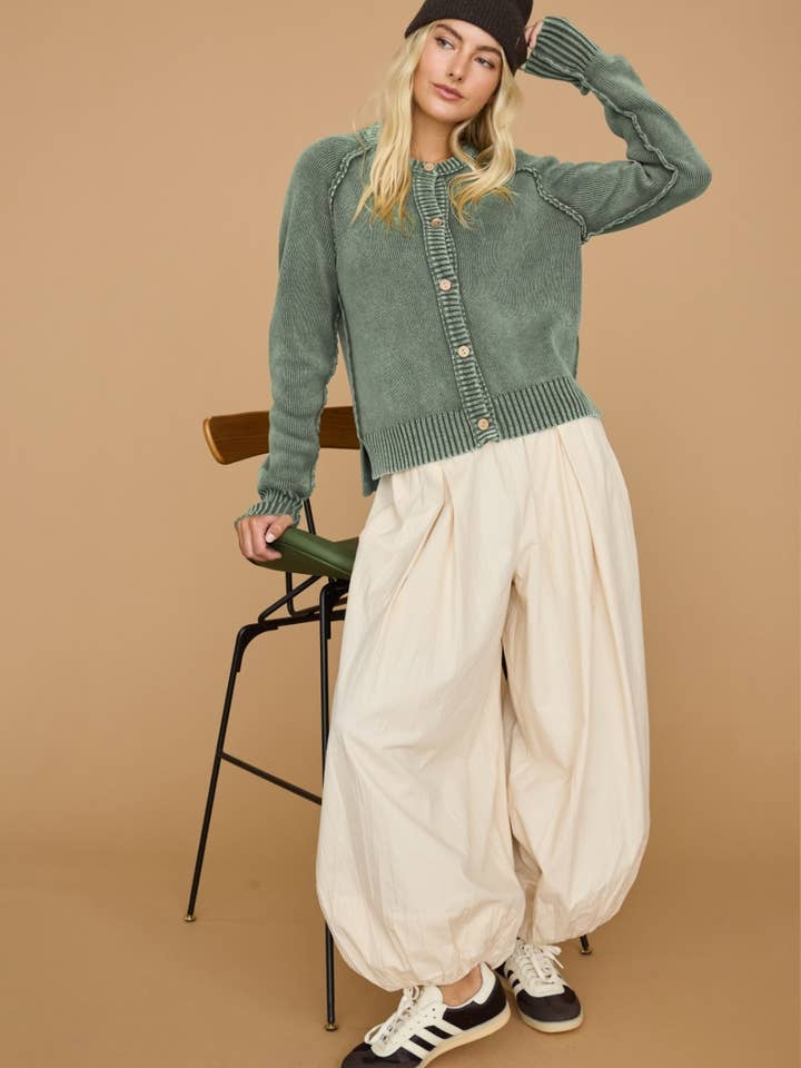 Washed Button Front Knit Cardigan