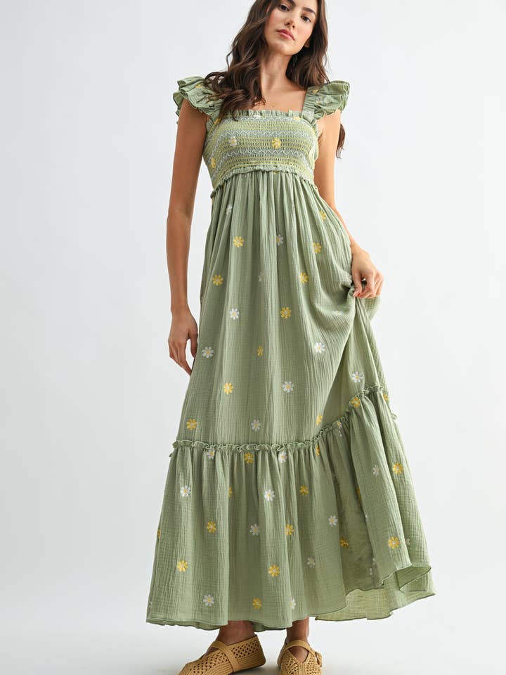 Camellia Floral Embroidered Maxi Dress