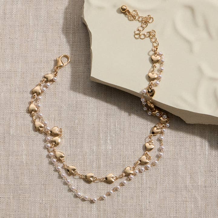 Double Layer Pearl & Heart Anklet