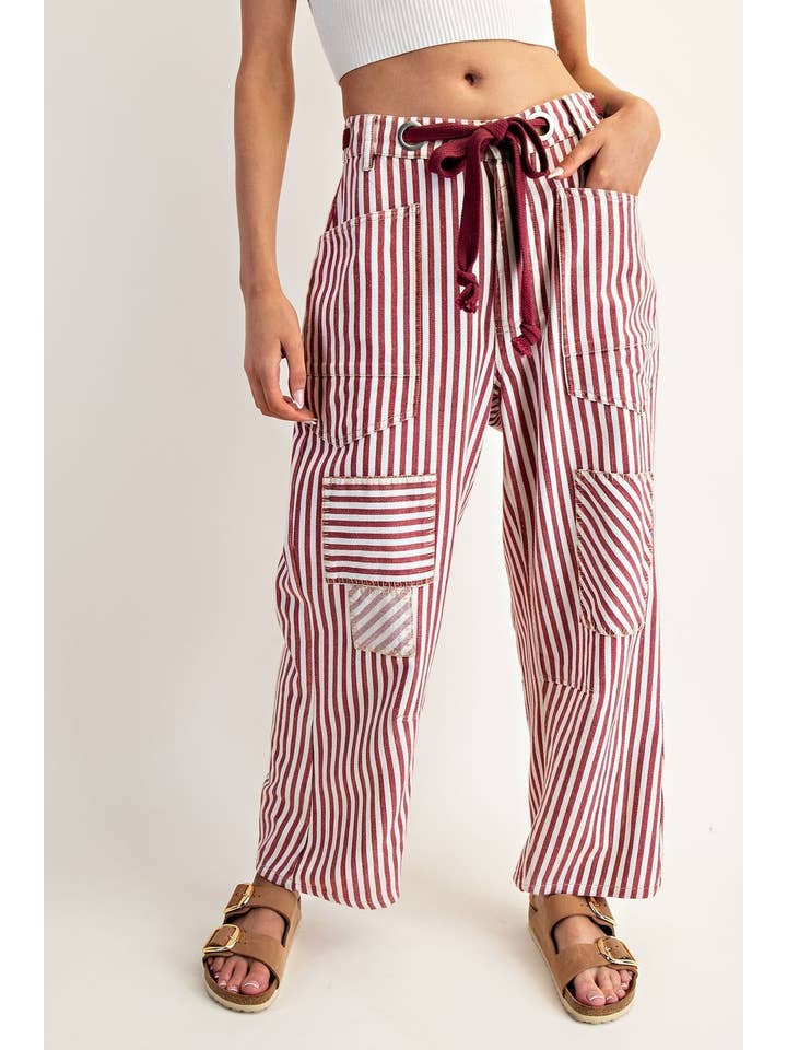 Striped Drawstring Barrel Pants