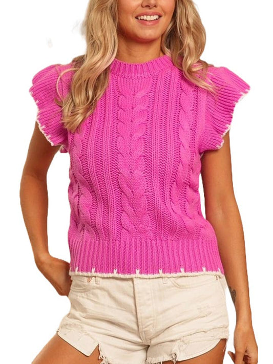 Cable Knit Ruffle Sleeve Sweater