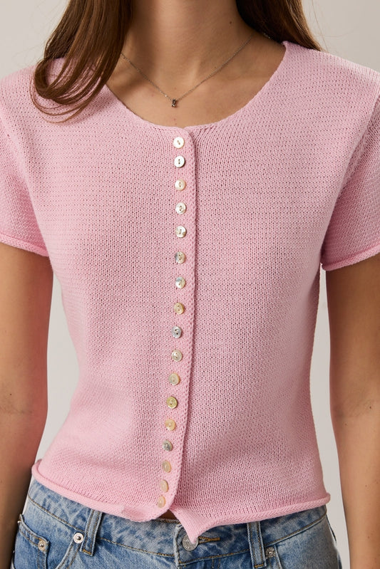 Le Lis Round Neck Button Down Top