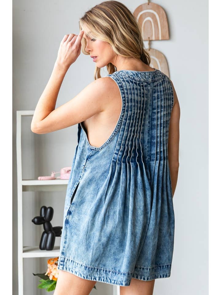 Veveret Pleated Denim Romper