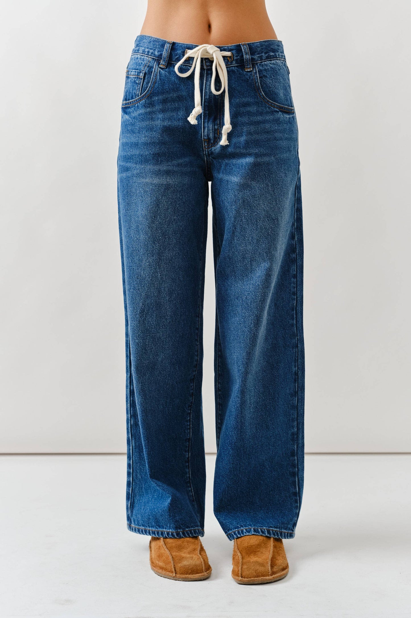 Aaron & Amber Drawstring Straight Jeans