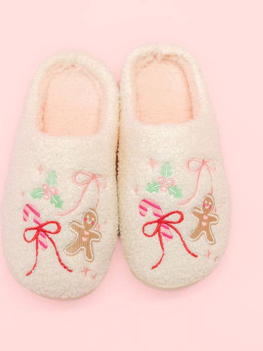 Gingerbread Bows Christmas Slippers