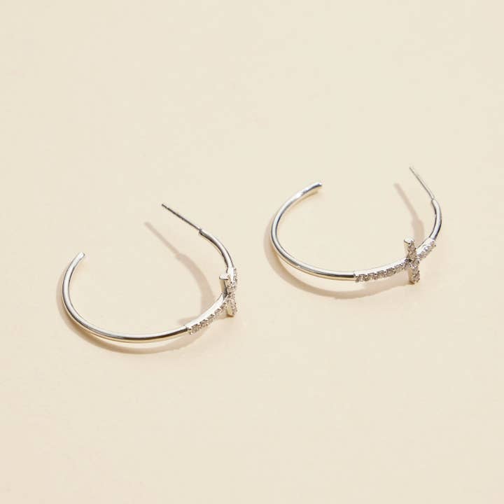 Gold Dip Cross Open Hoop Earrings