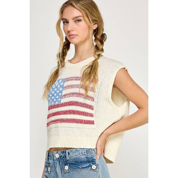 Miss Love Knit American Flag Vest