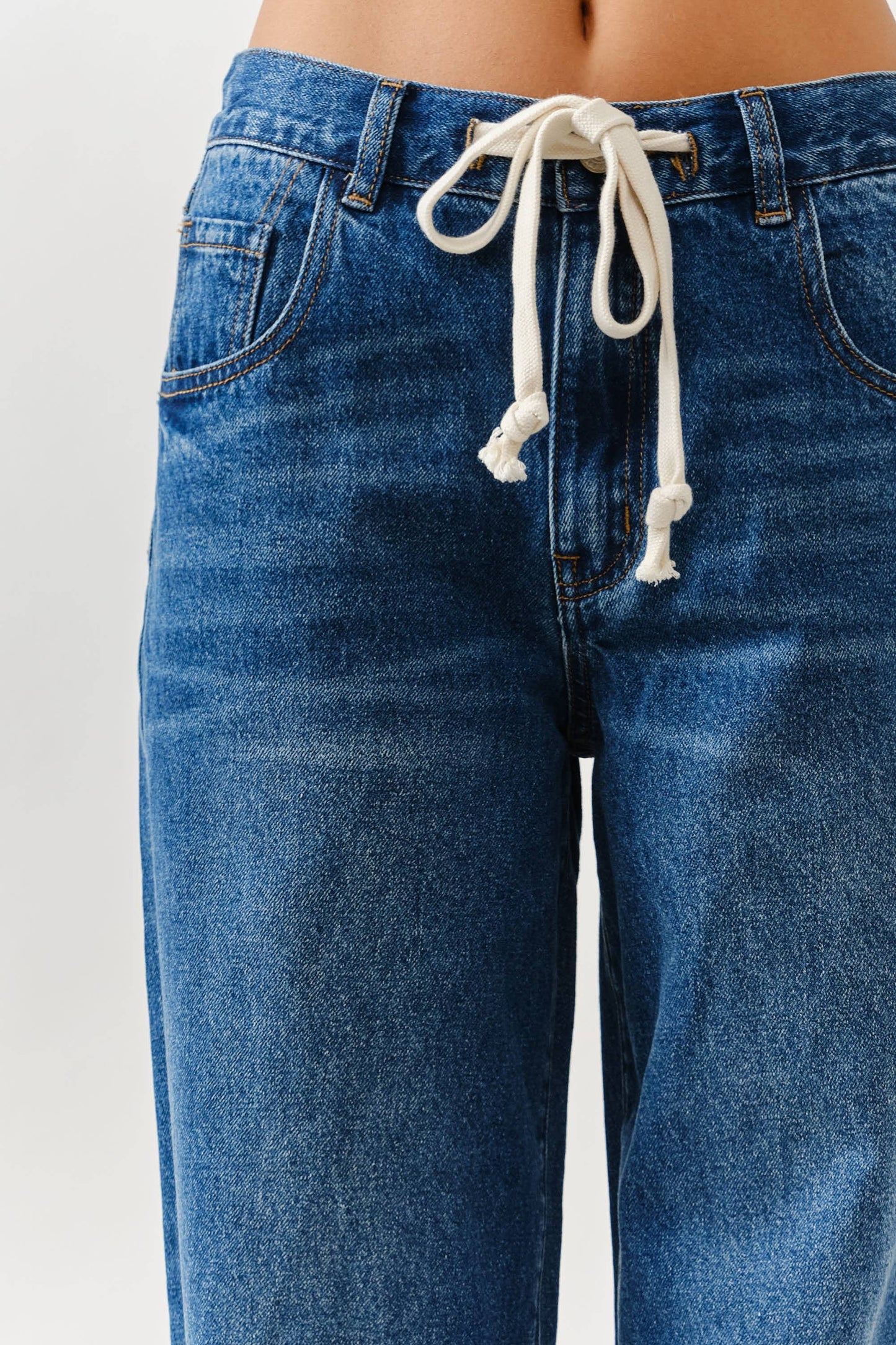 Aaron & Amber Drawstring Straight Jeans