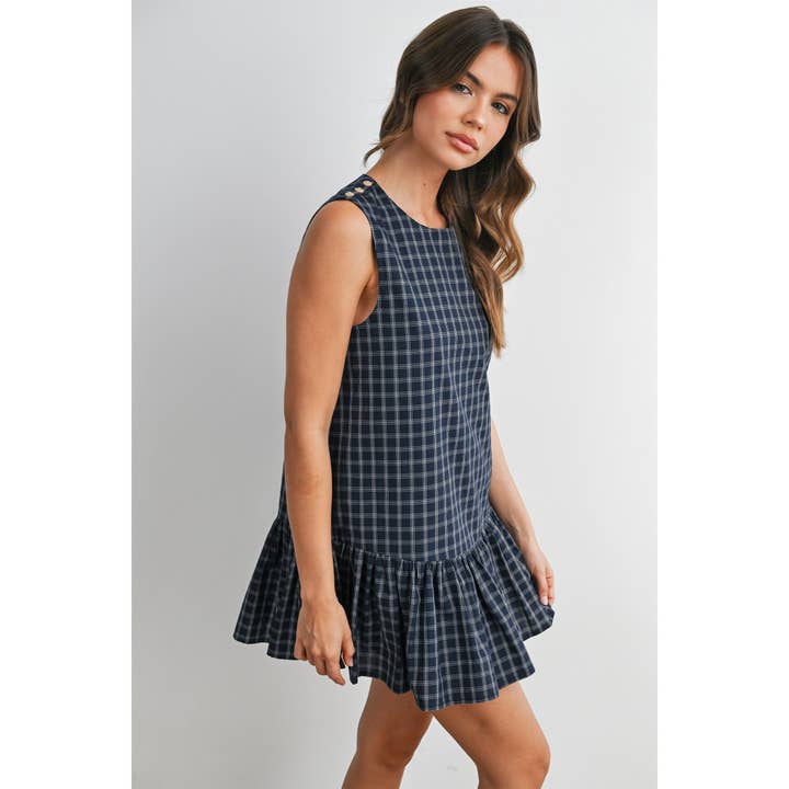 Plaid Button Back Peplum Mini Dress