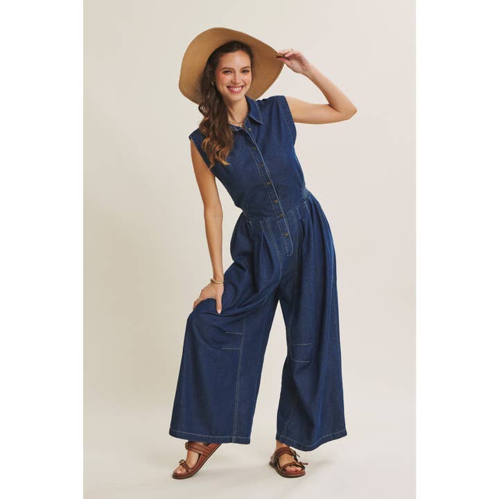 In February Wide Leg Denim Jumpsuit