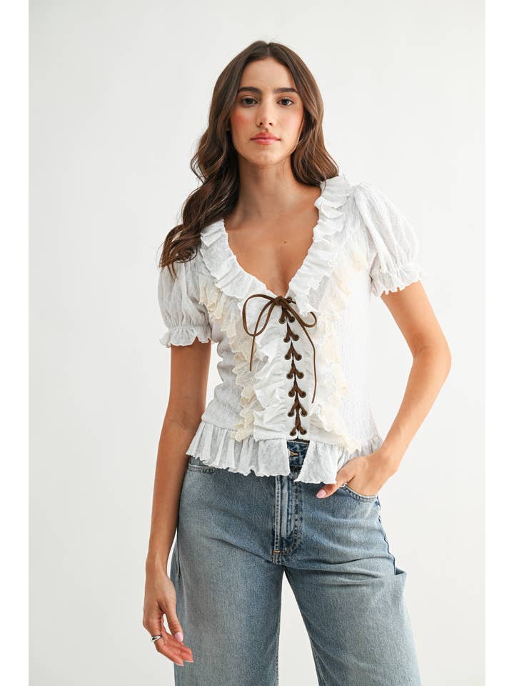 Camelia Ruffle Lace Up Top