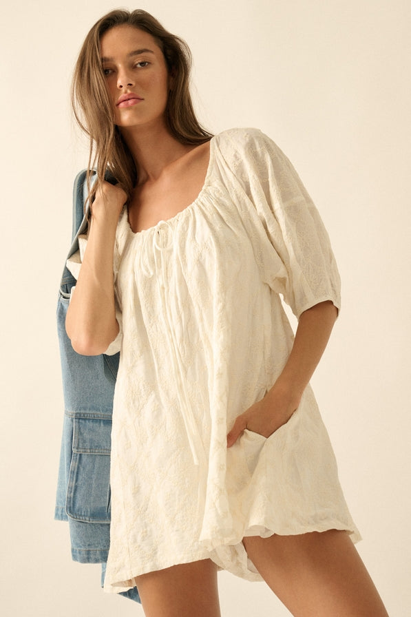 Promesa Floral Embroidered Babydoll Romper