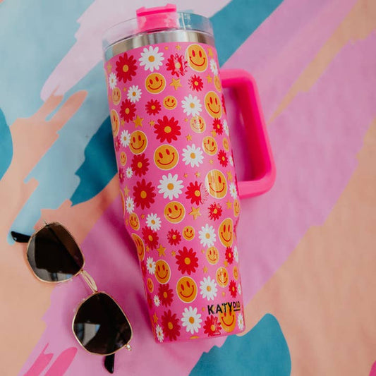 Floral Smiley Face Tumbler