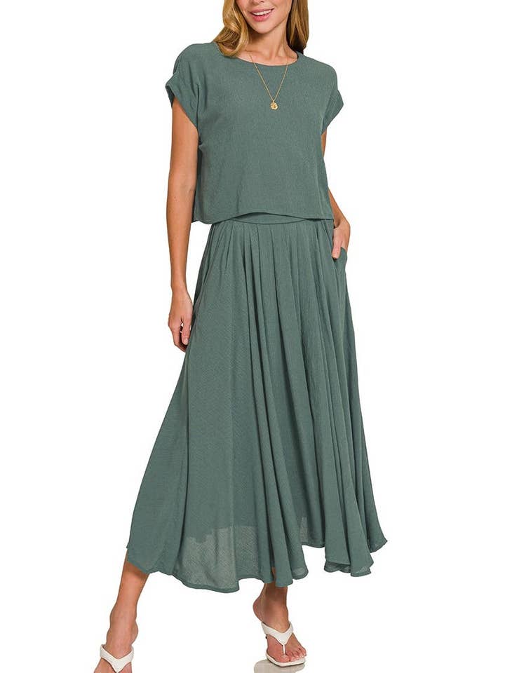 Crinkle Gauze Crop Top & Skirt Set