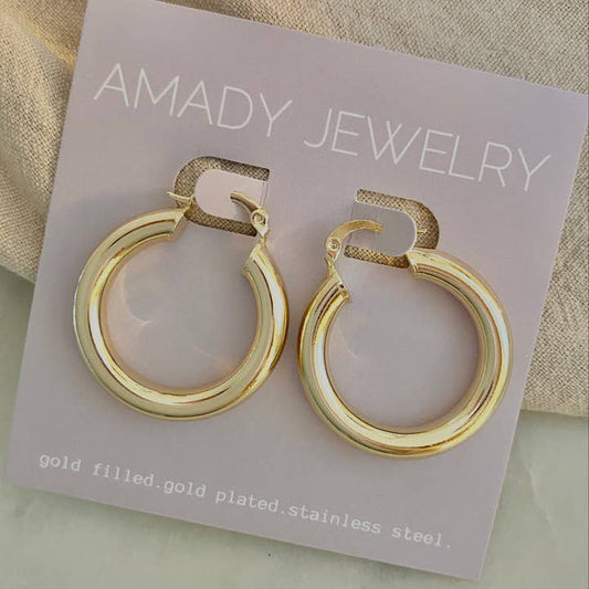 30mm 18k Gold Filled Thick Hoop Earrings