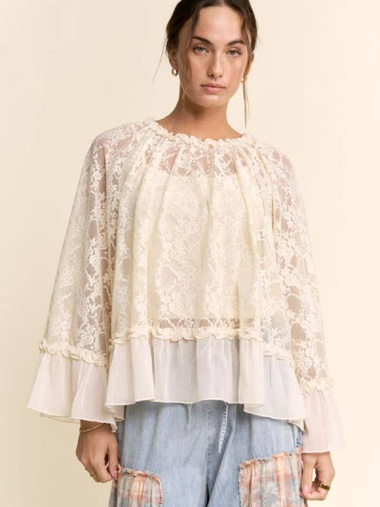 Davi & Dani Sheer Bell Sleeve Blouse