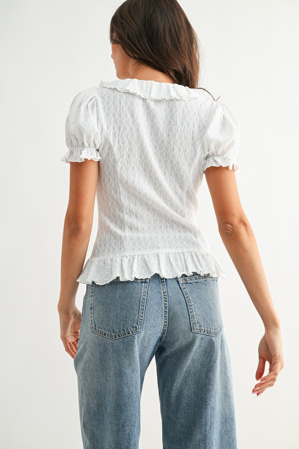 Camelia Ruffle Lace Up Top