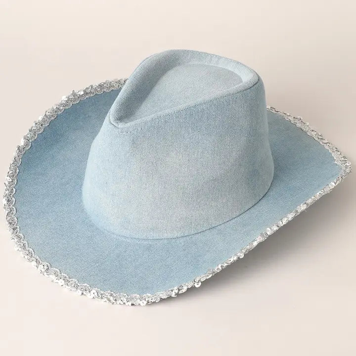 Denim Sequins Cowboy Hat