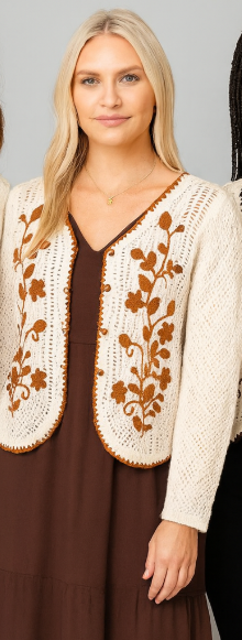 Pine Apparel Embroidered Crochet Cardigan