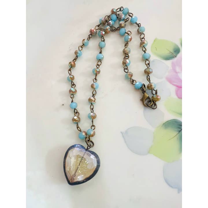 Soldered Topaz Clear Crystal Heart Necklace