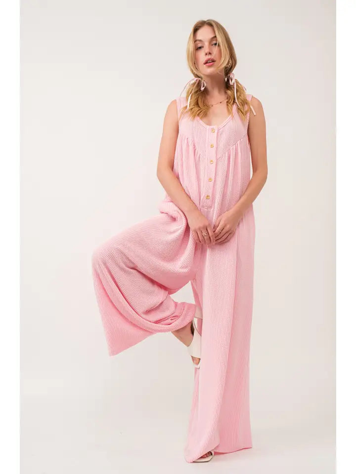 Ces Femme Button Down Wide Leg Jumpsuit