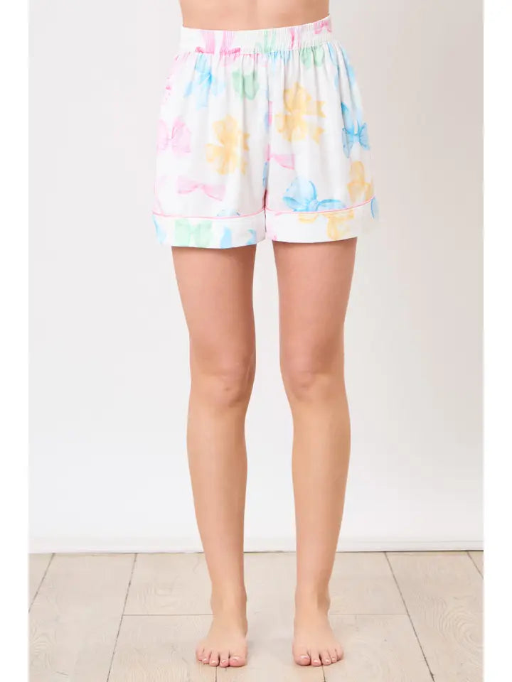 Ribbon Printed Pajama Shorts