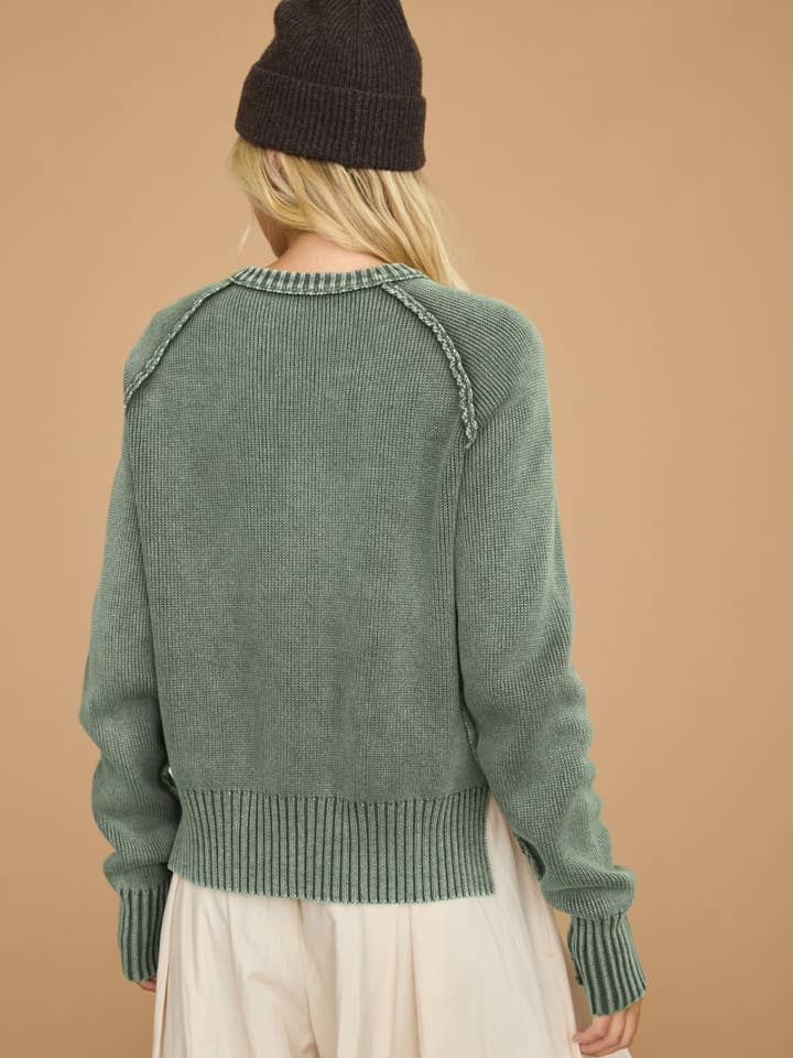 Washed Button Front Knit Cardigan